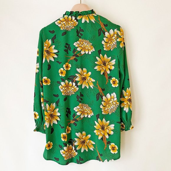 emerald green and yellow flower blouse - Picture 15 of 15